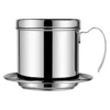Stainless steel coffee filter with a handle and matching drip tray on a white background. | Hustle Coffee