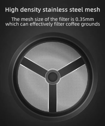 Close-up of a high-density stainless steel mesh filter for coffee, featuring a 0.35mm mesh size, on a black background. | Hustle Coffee